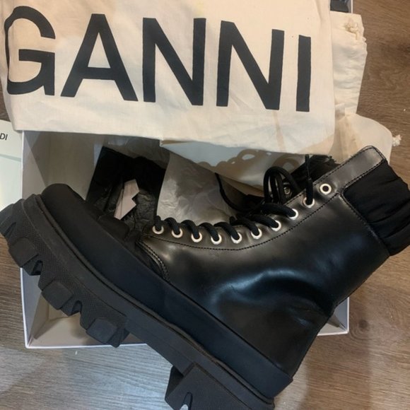 Ganni Shoes - BRAND NEW Ganni black tech and leather combat boots size 40